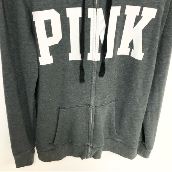 VS Pink Spell Out Full Zip Fleece Hoodie Sz M - Picture 4 of 8